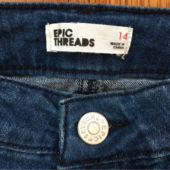 EPIC Threads Junior Mid Rise Denim Blue Distressed Stretch Skinny Jeans - Picture 11 of 16